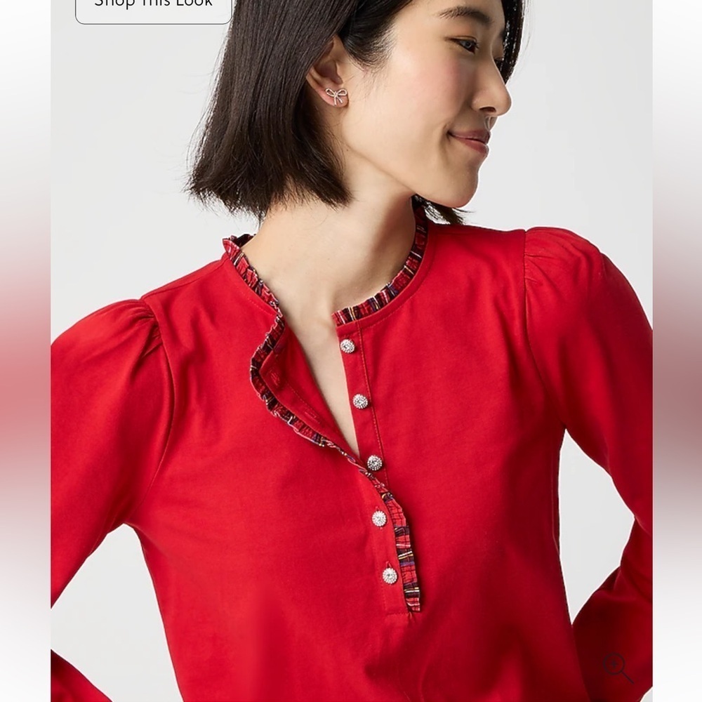 J Crew Factory Classic Red  Long-sleeve tartan & jewels henley Size small